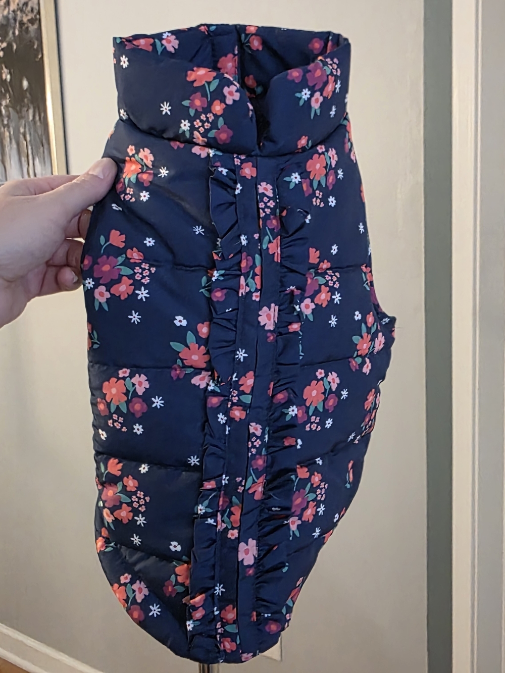 Navy Floral Dog Puffer Coat